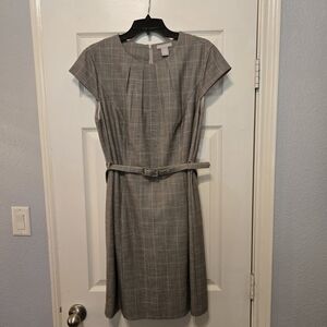 H&M Tan Plaid Cap Sleeve Midi Dress with Belt